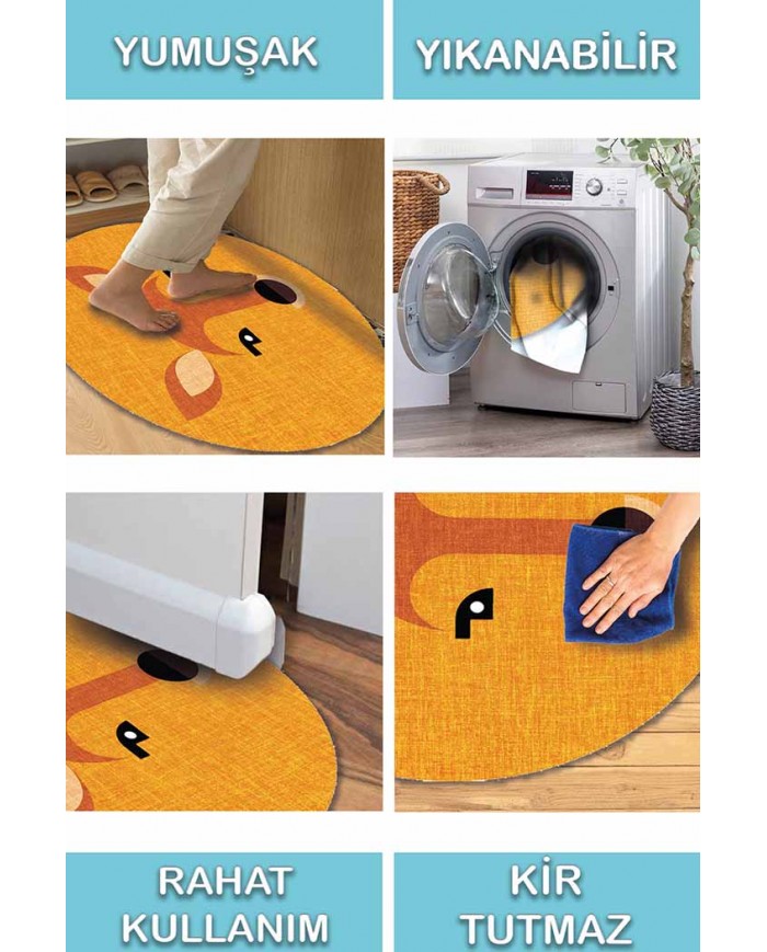 Ellie Pamuk Tabanlı Yıkanabilen Kaydırmaz Antibakteriyel Şönil Çocuk Halısı