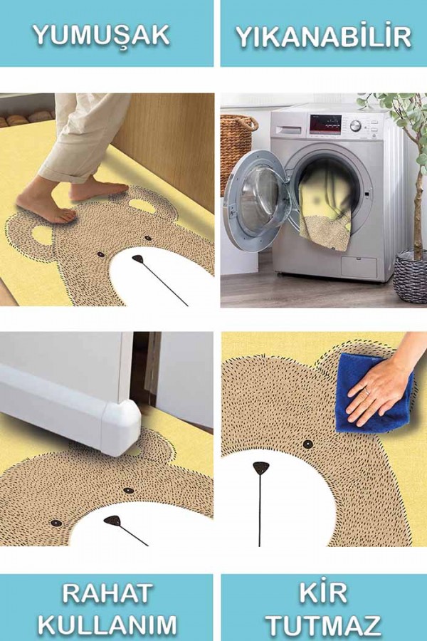 Lenora Pamuk Tabanlı Yıkanabilen Kaydırmaz Antibakteriyel Şönil Çocuk Halısı