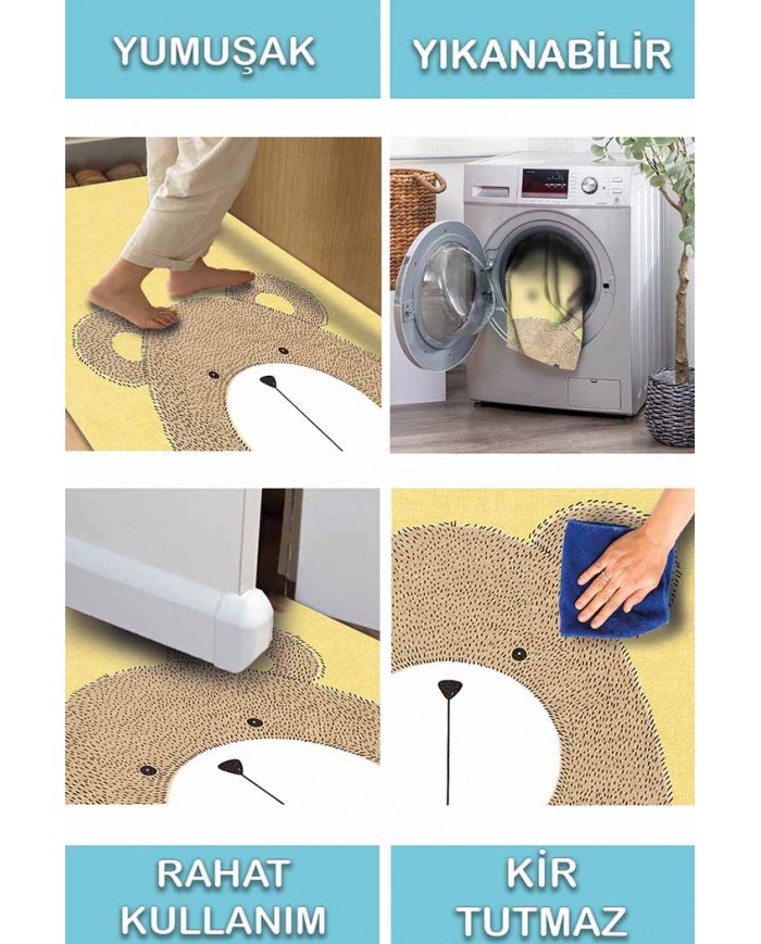 Lenora Pamuk Tabanlı Yıkanabilen Kaydırmaz Antibakteriyel Şönil Çocuk Halısı