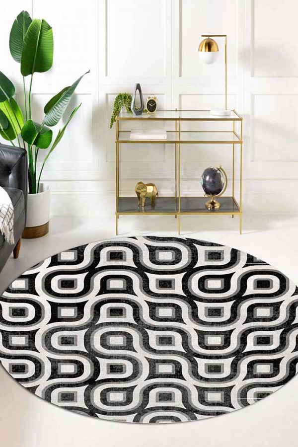 Ferteb Pamuk Tabanlı Yıkanabilen Kaydırmaz Antibakteriyel Şönil Yuvarlak Halı