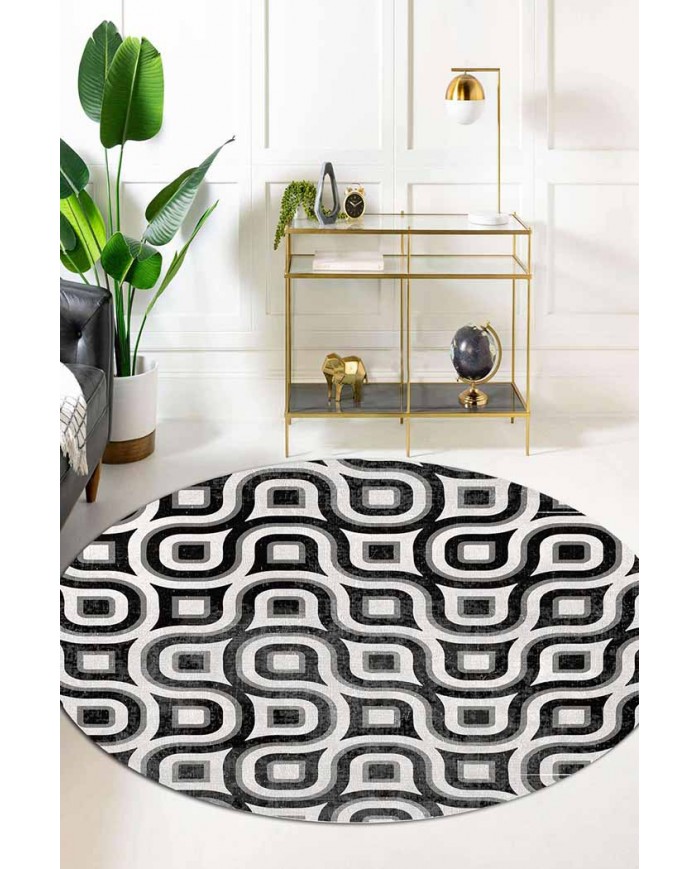 Ferteb Pamuk Tabanlı Yıkanabilen Kaydırmaz Antibakteriyel Şönil Yuvarlak Halı