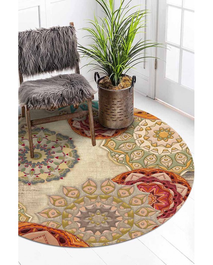 Fortana Pamuk Tabanlı Yıkanabilen Kaydırmaz Antibakteriyel Şönil Yuvarlak Halı