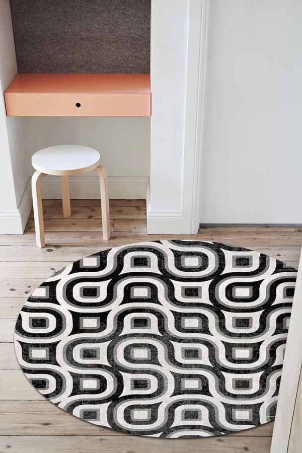 Ferteb Pamuk Tabanlı Yıkanabilen Kaydırmaz Antibakteriyel Şönil Yuvarlak Halı