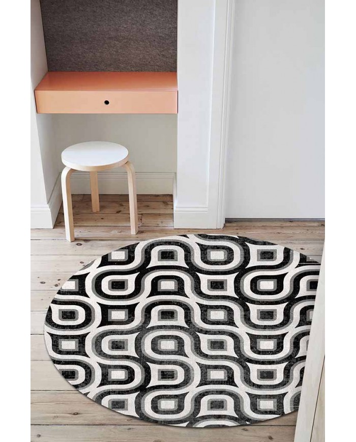 Ferteb Pamuk Tabanlı Yıkanabilen Kaydırmaz Antibakteriyel Şönil Yuvarlak Halı