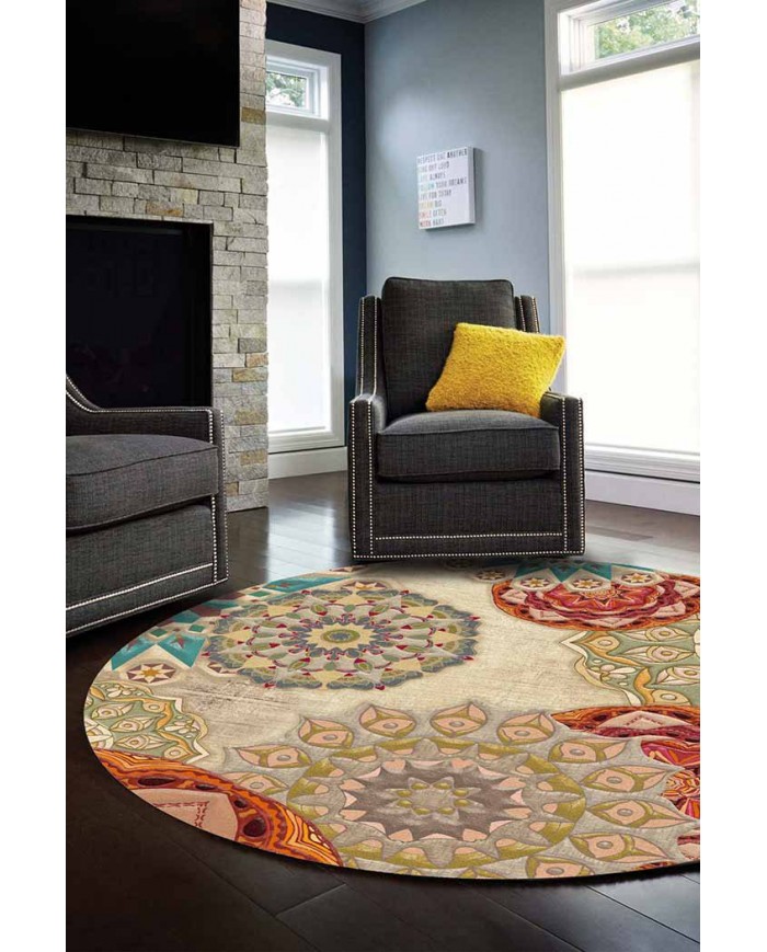 Fortana Pamuk Tabanlı Yıkanabilen Kaydırmaz Antibakteriyel Şönil Yuvarlak Halı