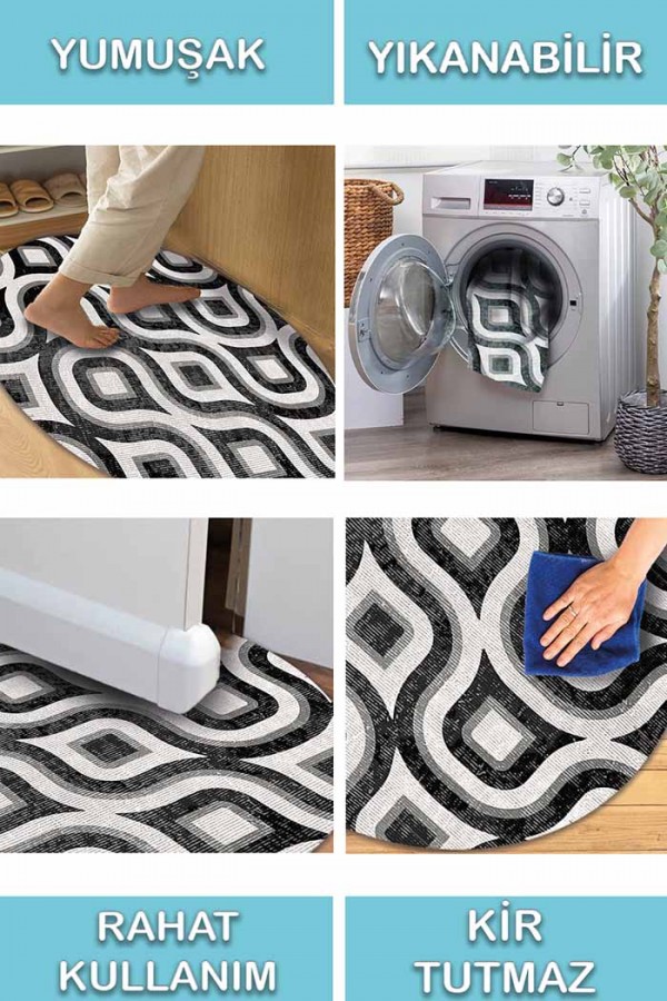Ferteb Pamuk Tabanlı Yıkanabilen Kaydırmaz Antibakteriyel Şönil Yuvarlak Halı