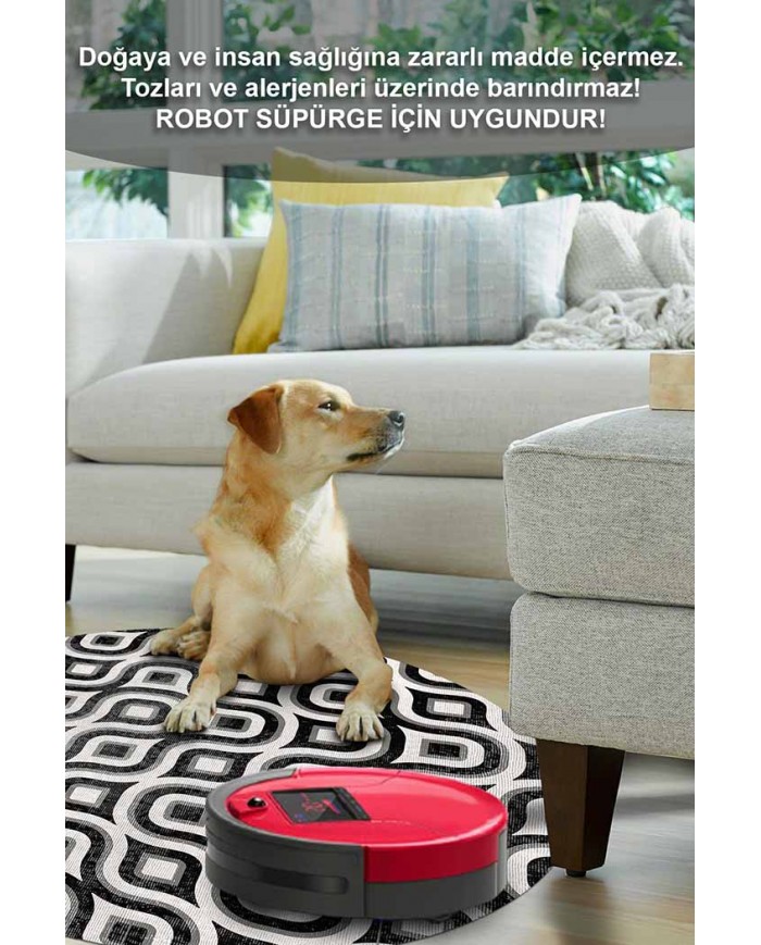 Ferteb Pamuk Tabanlı Yıkanabilen Kaydırmaz Antibakteriyel Şönil Yuvarlak Halı