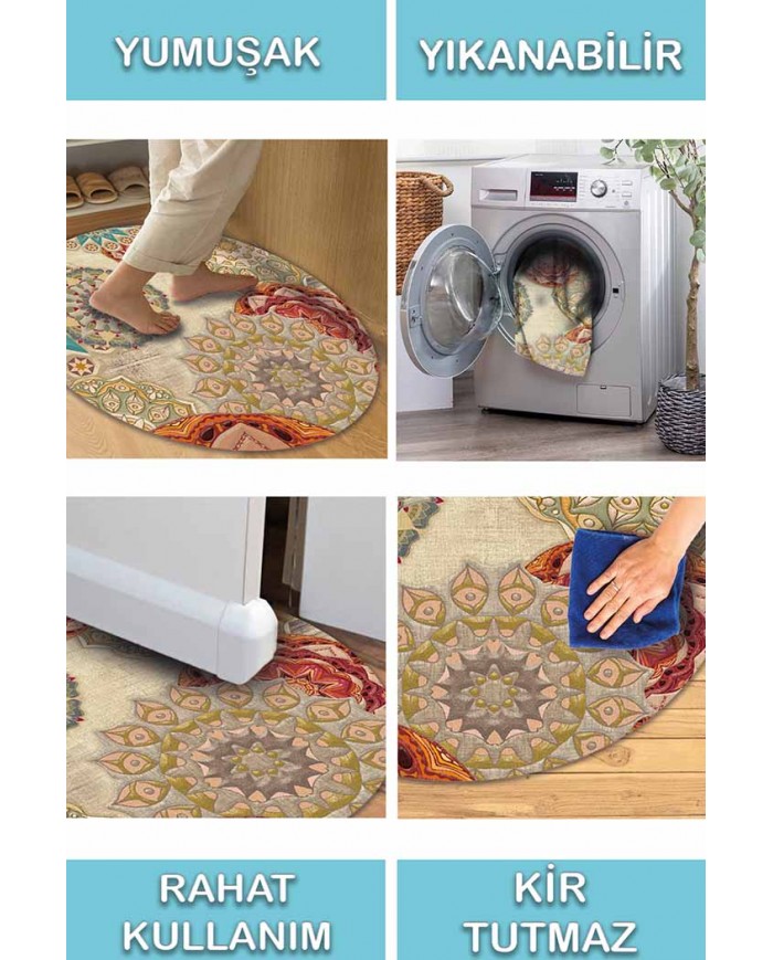 Fortana Pamuk Tabanlı Yıkanabilen Kaydırmaz Antibakteriyel Şönil Yuvarlak Halı