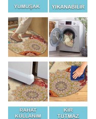 Fortana Pamuk Tabanlı Yıkanabilen Kaydırmaz Antibakteriyel Şönil Yuvarlak Halı
