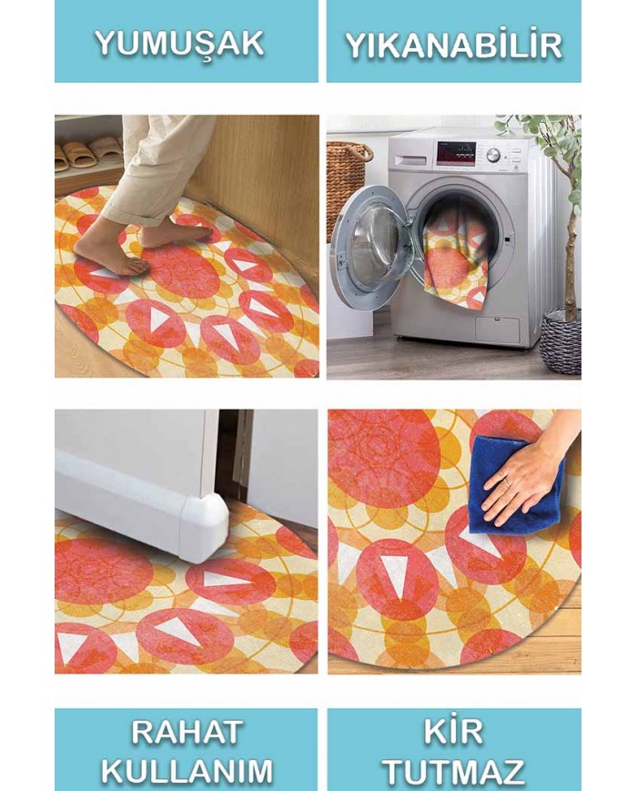 Helin Pamuk Tabanlı Yıkanabilen Kaydırmaz Antibakteriyel Şönil Yuvarlak Halı