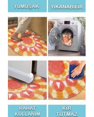 Helin Pamuk Tabanlı Yıkanabilen Kaydırmaz Antibakteriyel Şönil Yuvarlak Halı