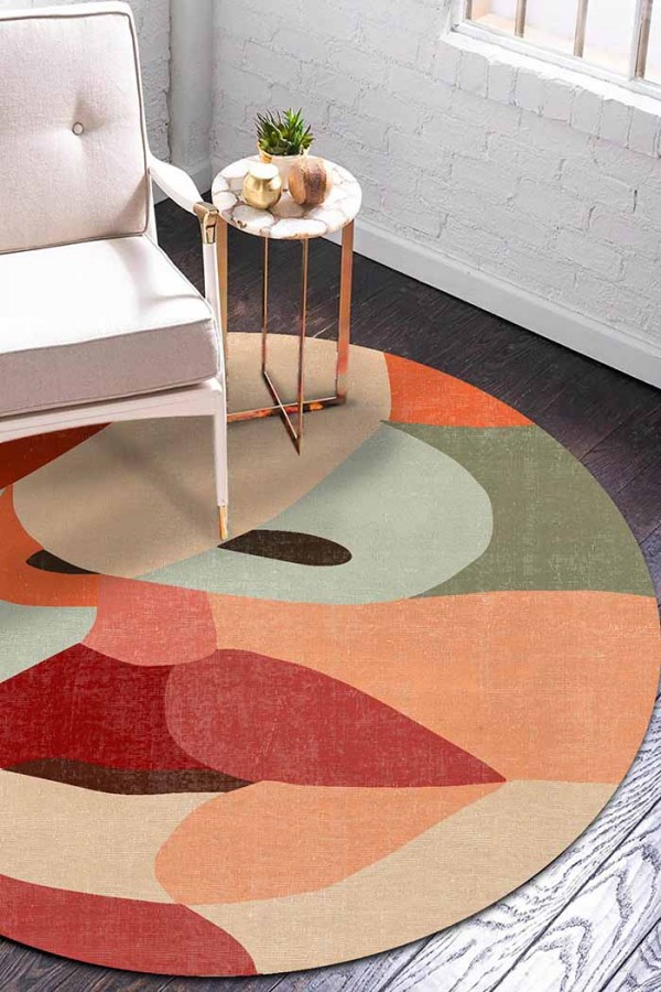 Kiss Pamuk Tabanlı Yıkanabilen Kaydırmaz Antibakteriyel Şönil Yuvarlak Halı