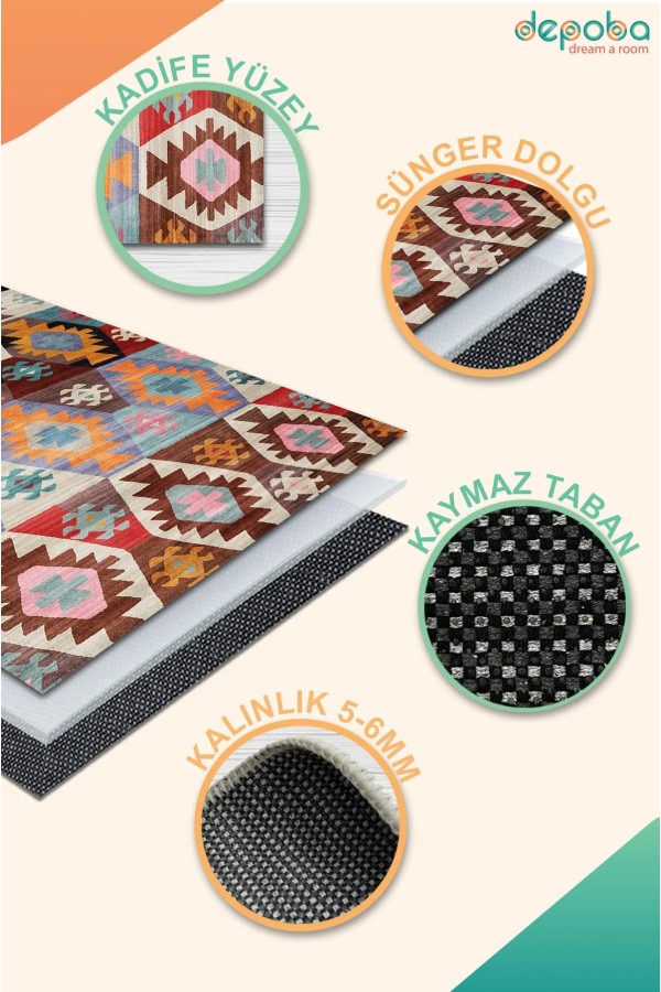 Afes Kadife Yıkanabilir Kaymaz Pamuk Tabanlı Antibakteriyel Salon Halısı