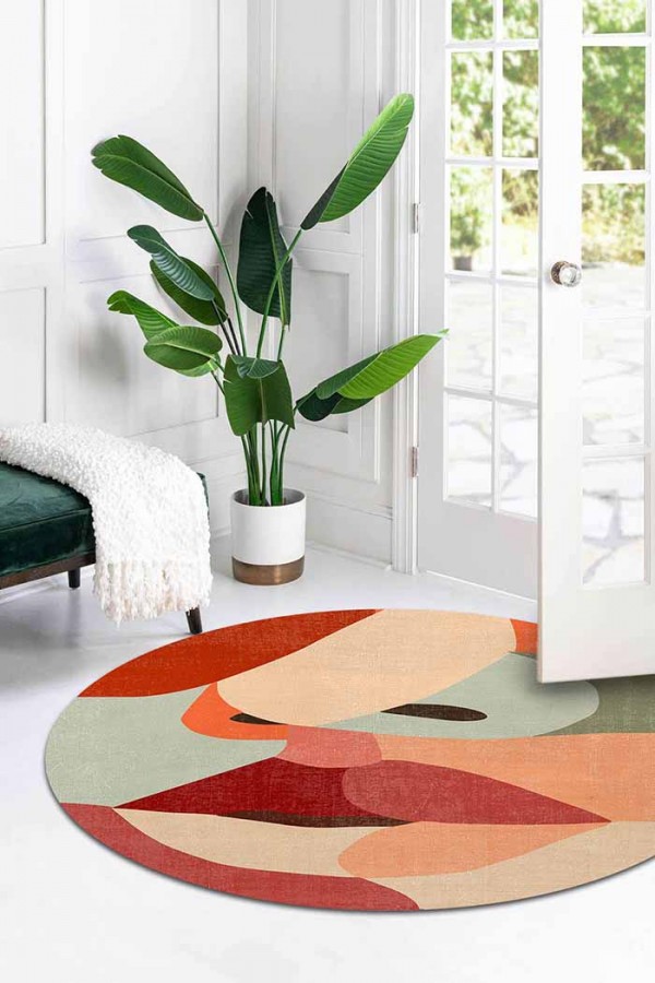 Kiss Pamuk Tabanlı Yıkanabilen Kaydırmaz Antibakteriyel Şönil Yuvarlak Halı