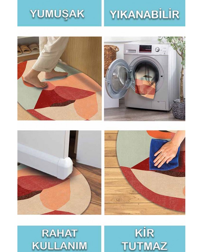 Kiss Pamuk Tabanlı Yıkanabilen Kaydırmaz Antibakteriyel Şönil Yuvarlak Halı