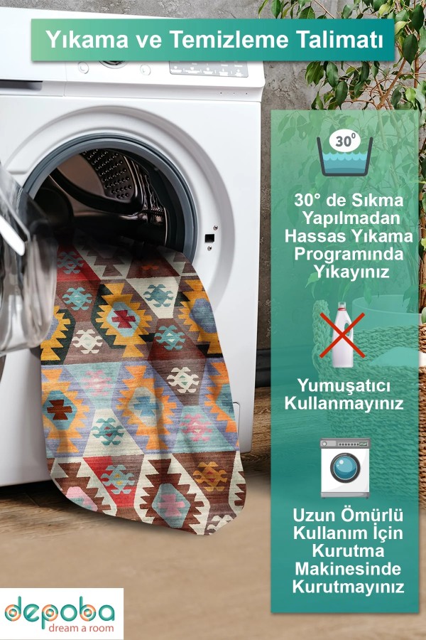 Afes Kadife Yıkanabilir Kaymaz Pamuk Tabanlı Antibakteriyel Salon Halısı