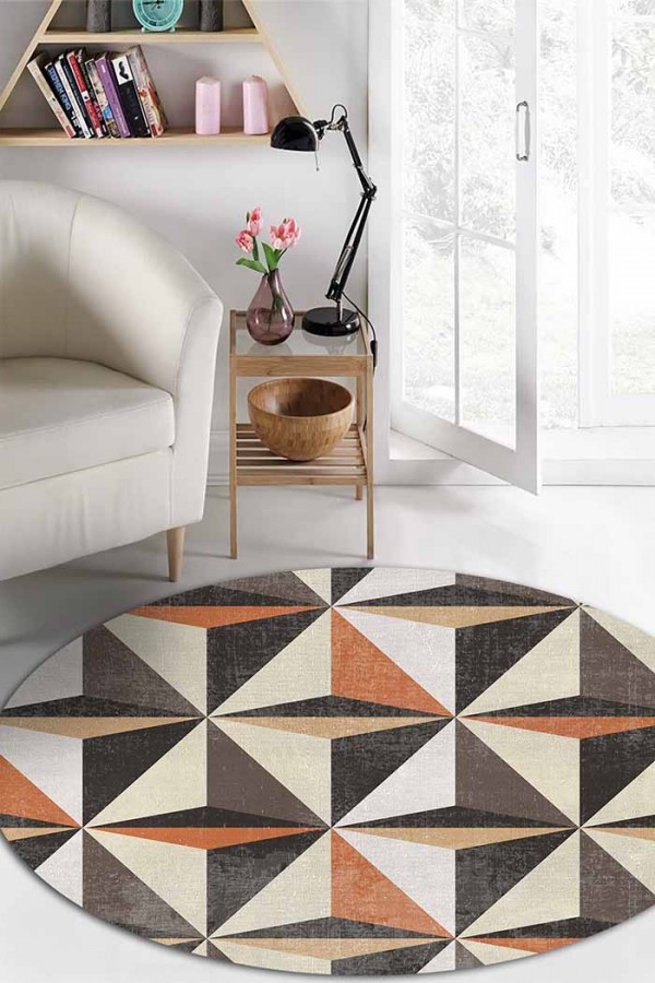 Oraf Pamuk Tabanlı Yıkanabilen Kaydırmaz Antibakteriyel Şönil Yuvarlak Halı