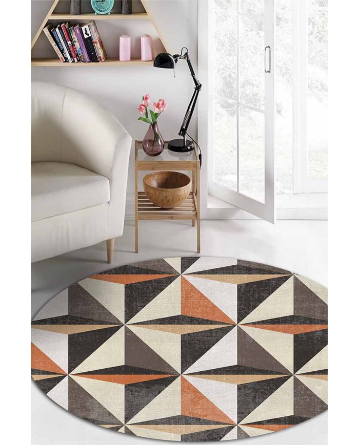 Oraf Pamuk Tabanlı Yıkanabilen Kaydırmaz Antibakteriyel Şönil Yuvarlak Halı