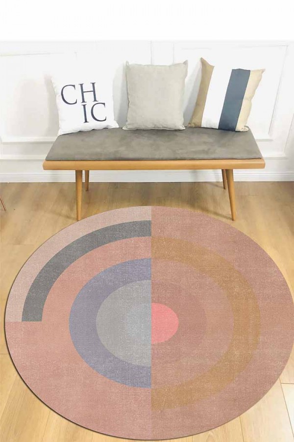 Pinkline Pamuk Tabanlı Yıkanabilen Kaydırmaz Antibakteriyel Şönil Yuvarlak Halı