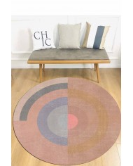 Pinkline Pamuk Tabanlı Yıkanabilen Kaydırmaz Antibakteriyel Şönil Yuvarlak Halı