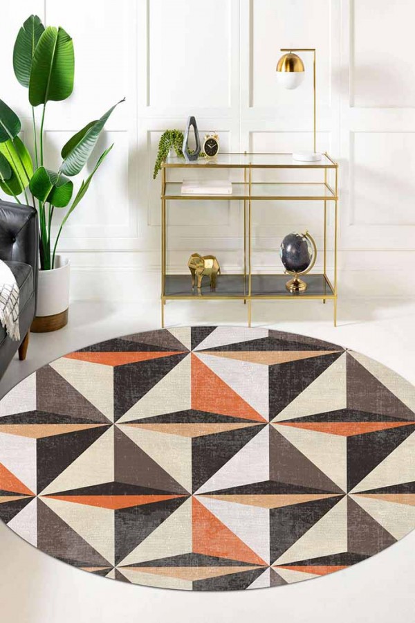 Oraf Pamuk Tabanlı Yıkanabilen Kaydırmaz Antibakteriyel Şönil Yuvarlak Halı