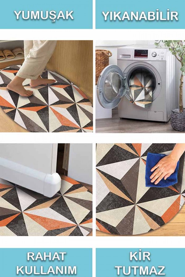 Oraf Pamuk Tabanlı Yıkanabilen Kaydırmaz Antibakteriyel Şönil Yuvarlak Halı