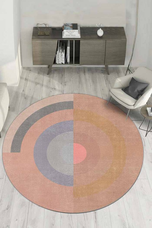 Pinkline Pamuk Tabanlı Yıkanabilen Kaydırmaz Antibakteriyel Şönil Yuvarlak Halı