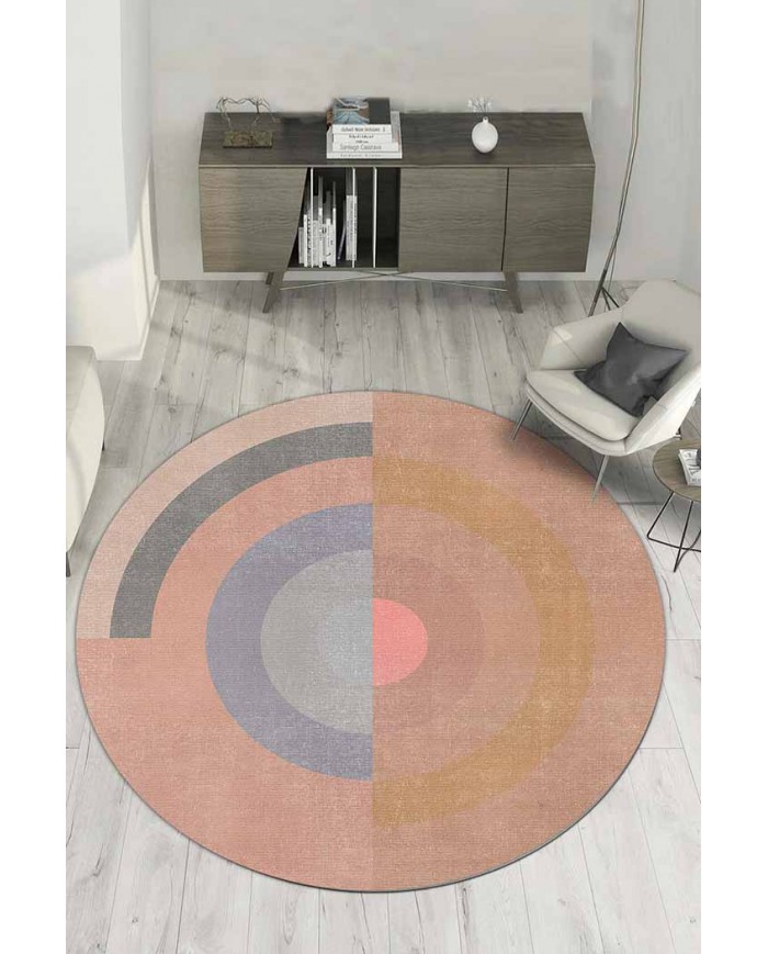 Pinkline Pamuk Tabanlı Yıkanabilen Kaydırmaz Antibakteriyel Şönil Yuvarlak Halı