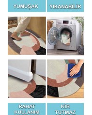 Ortus Pamuk Tabanlı Yıkanabilen Kaydırmaz Antibakteriyel Şönil Yuvarlak Halı