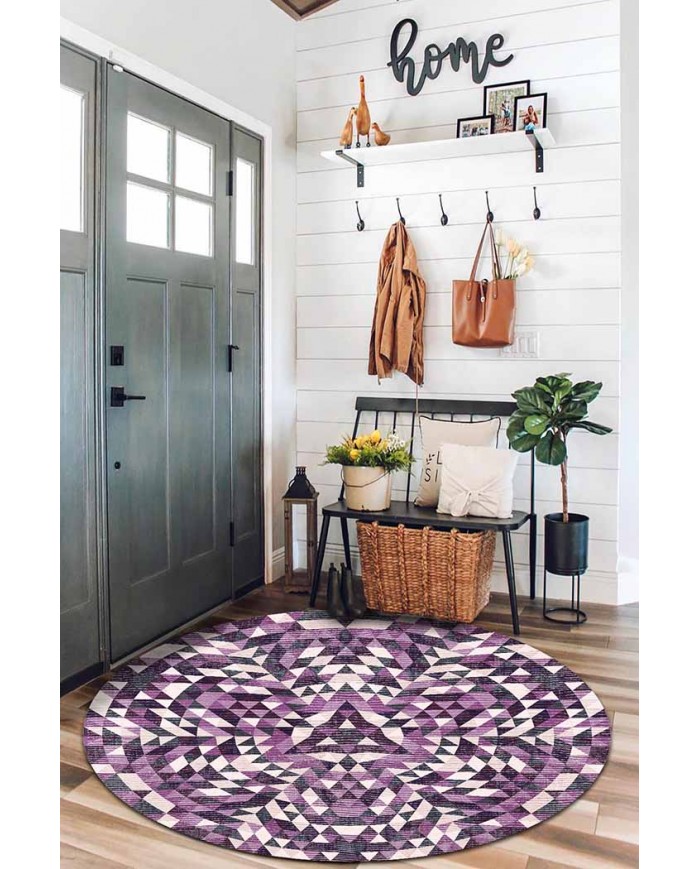 Pule Pamuk Tabanlı Yıkanabilen Kaydırmaz Antibakteriyel Şönil Yuvarlak Halı