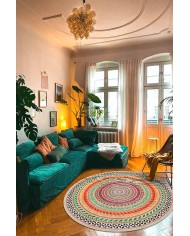 Rustic Pamuk Tabanlı Yıkanabilen Kaydırmaz Antibakteriyel Şönil Yuvarlak Halı