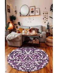 Pule Pamuk Tabanlı Yıkanabilen Kaydırmaz Antibakteriyel Şönil Yuvarlak Halı