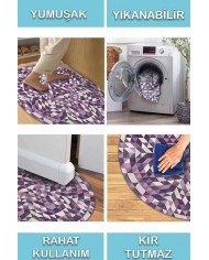 Pule Pamuk Tabanlı Yıkanabilen Kaydırmaz Antibakteriyel Şönil Yuvarlak Halı