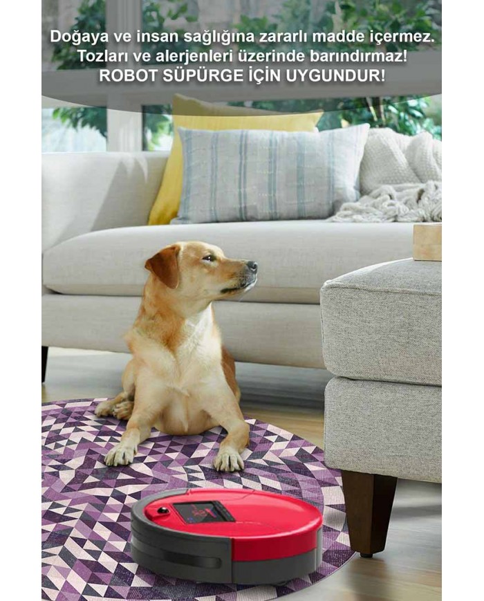 Pule Pamuk Tabanlı Yıkanabilen Kaydırmaz Antibakteriyel Şönil Yuvarlak Halı