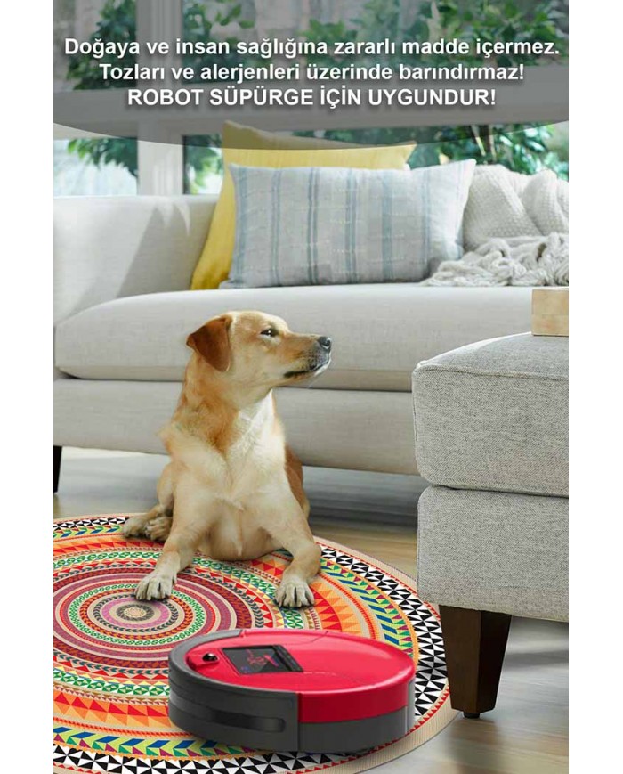 Rustic Pamuk Tabanlı Yıkanabilen Kaydırmaz Antibakteriyel Şönil Yuvarlak Halı