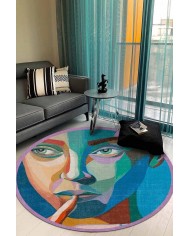 Squi Pamuk Tabanlı Yıkanabilen Kaydırmaz Antibakteriyel Şönil Yuvarlak Halı