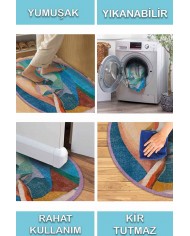 Squi Pamuk Tabanlı Yıkanabilen Kaydırmaz Antibakteriyel Şönil Yuvarlak Halı