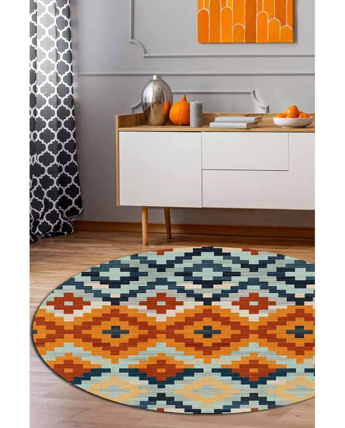 Zirton Pamuk Tabanlı Yıkanabilen Kaydırmaz Antibakteriyel Şönil Yuvarlak Halı