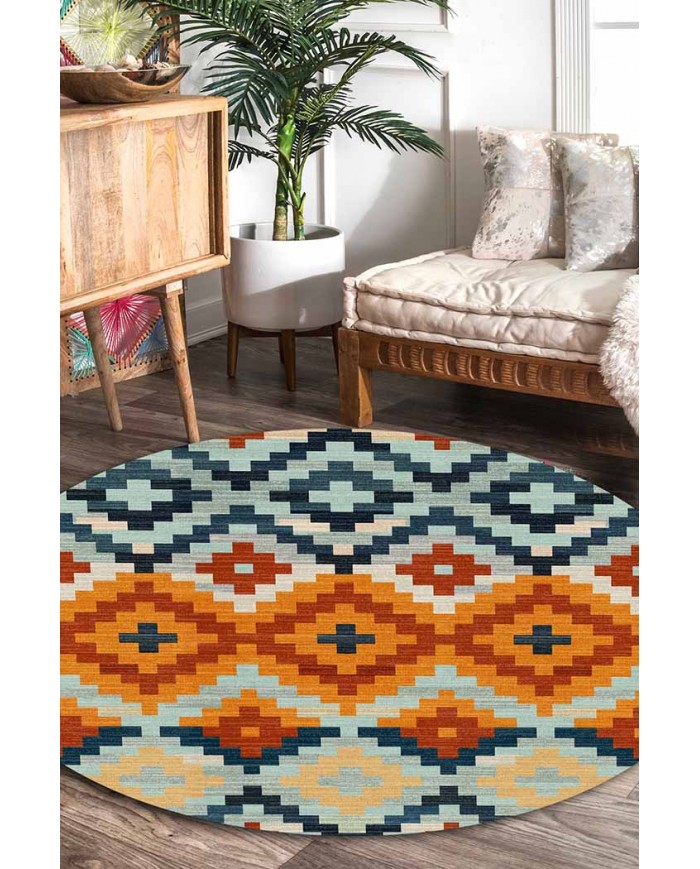 Zirton Pamuk Tabanlı Yıkanabilen Kaydırmaz Antibakteriyel Şönil Yuvarlak Halı