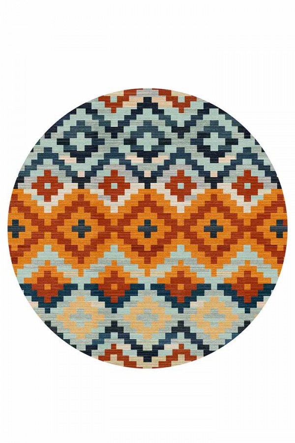 Zirton Pamuk Tabanlı Yıkanabilen Kaydırmaz Antibakteriyel Şönil Yuvarlak Halı