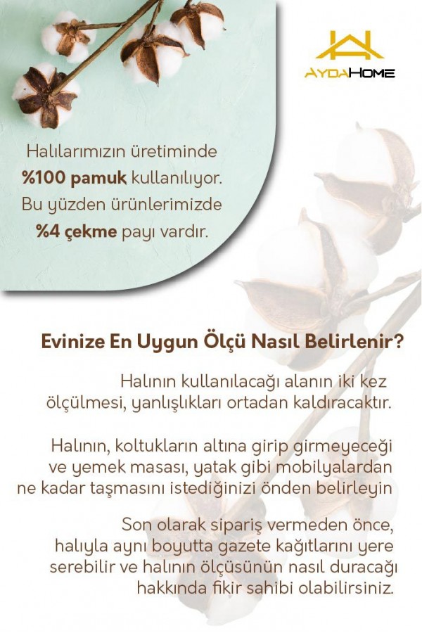 Abre Desenli Pamuk Tabanlı Yıkanabilen Kaydırmaz Antibakteriyel Şönil Salon Halısı