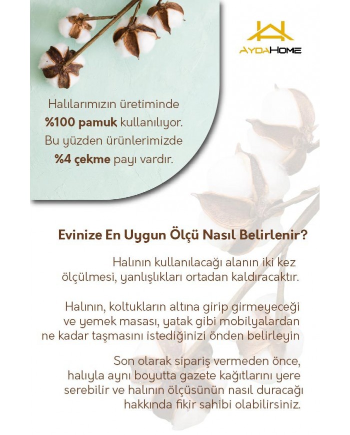 Abre Desenli Pamuk Tabanlı Yıkanabilen Kaydırmaz Antibakteriyel Şönil Salon Halısı