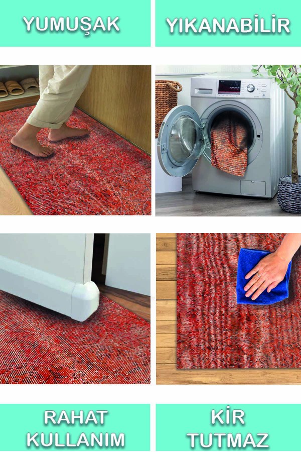 Elarte Pamuk Tabanlı Yıkanabilen Kaydırmaz Antibakteriyel Şönil Salon Halısı