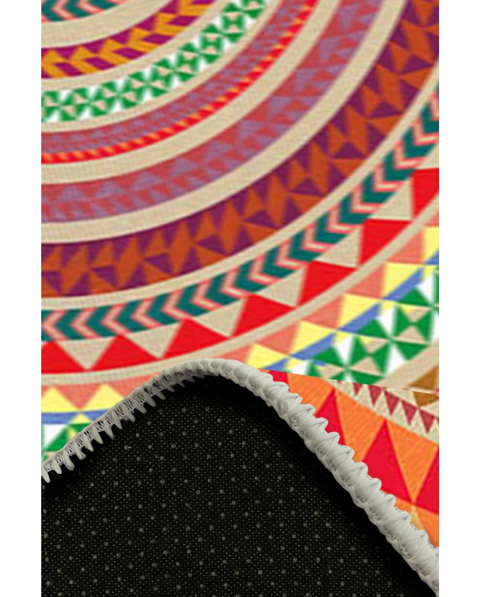 Rustic Pamuk Tabanlı Yıkanabilen Kaydırmaz Antibakteriyel Şönil Yuvarlak Halı