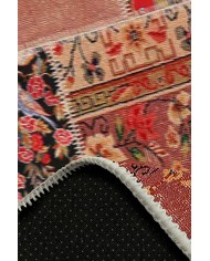 Zelda Patchwork Desenli Pamuk Tabanlı Yıkanabilen Kaydırmaz Antibakteriyel Şönil Salon Halısı