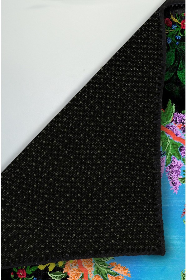 Vandetta Karabağ Desenli Pamuk Tabanlı Yıkanabilen Kaydırmaz Antibakteriyel Şönil Salon Halısı