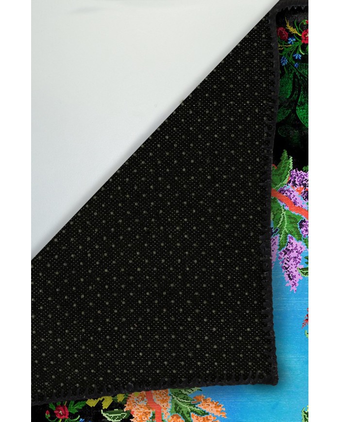 Vandetta Karabağ Desenli Pamuk Tabanlı Yıkanabilen Kaydırmaz Antibakteriyel Şönil Salon Halısı