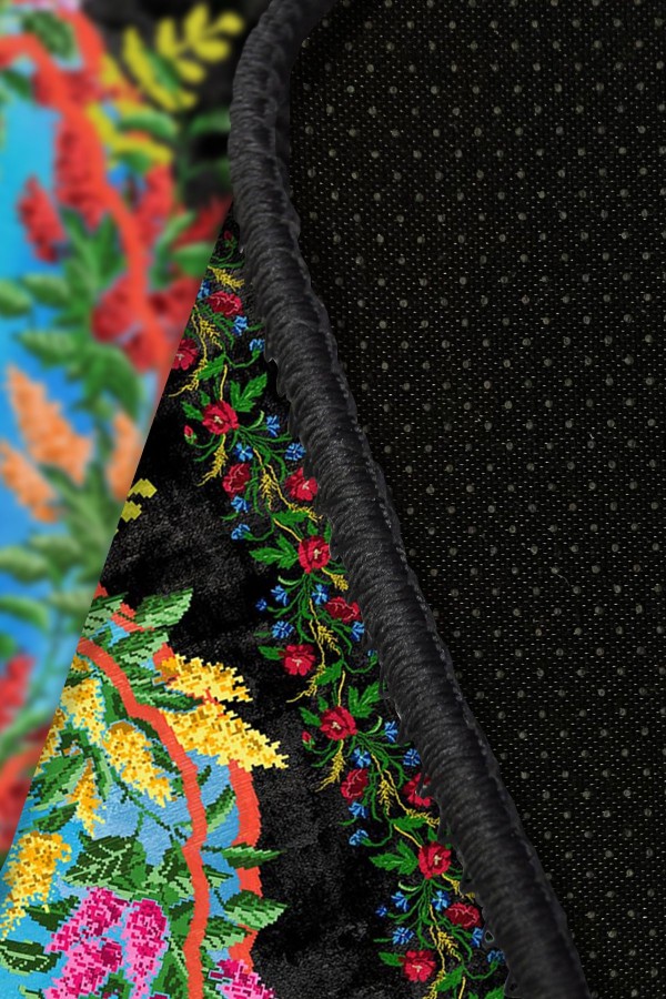 Vandetta Karabağ Desenli Pamuk Tabanlı Yıkanabilen Kaydırmaz Antibakteriyel Şönil Salon Halısı