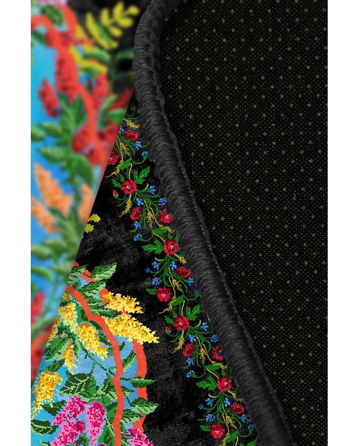 Vandetta Karabağ Desenli Pamuk Tabanlı Yıkanabilen Kaydırmaz Antibakteriyel Şönil Salon Halısı