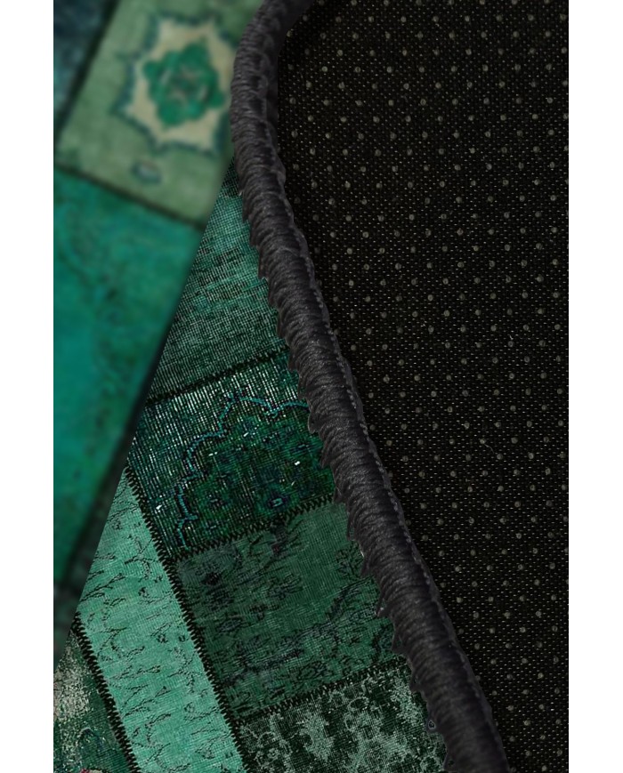 Trunk Patchwork Desenli Pamuk Tabanlı Yıkanabilen Kaydırmaz Antibakteriyel Şönil Salon Halısı